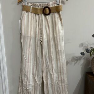 NWT No Comment Striped Paperbag Waist Pants with Belt – Size Small
